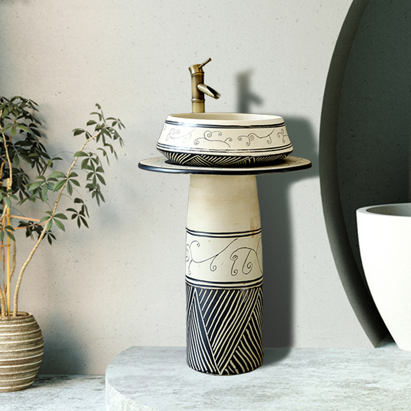 Art Improvised Retro Post Style Wash-Face Wash Basin Integrated Balcony Home Floor-Style Creative Antique Home