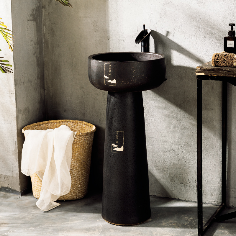 Black Ceramic Column Type Washbasin Hotel Wash Basin Hotel Integrated Pool Simple Washbasin Hotel Floor-style small