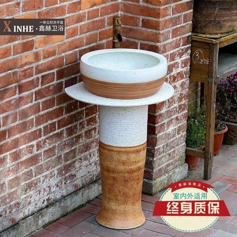 Toilet lavabo ceramic pillar household is suing floor balcony Toilet integrated move for wash basin