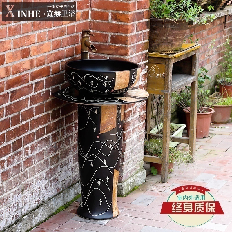 Ceramic column type lavatory toilet bathroom is suing balcony ground integrated basin sink basin of vertical column