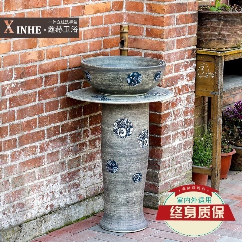 The sink ceramic basin bathroom balcony column column hand - made one floor column pool art for wash basin