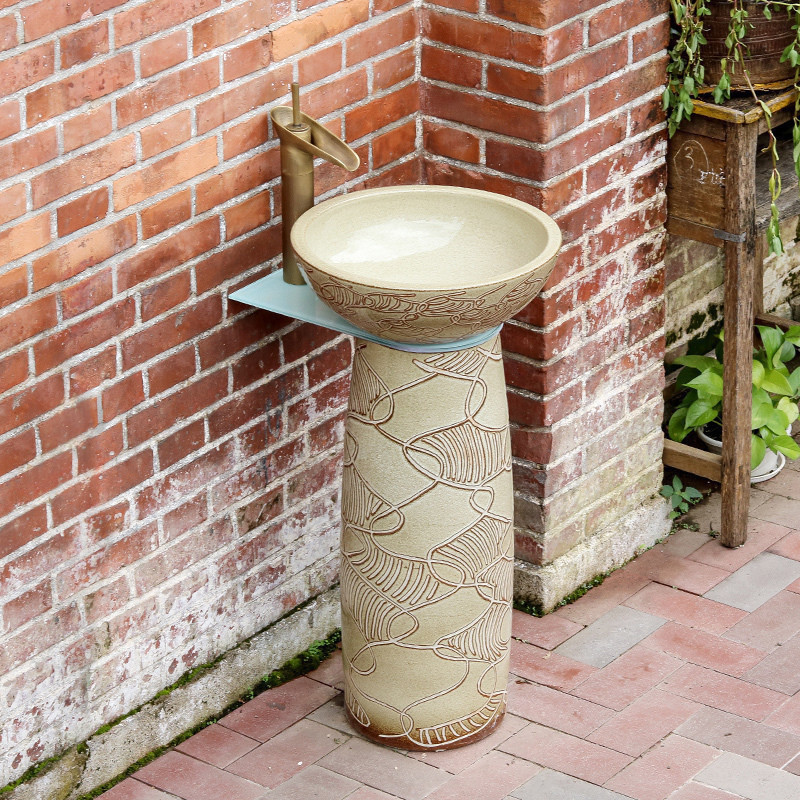 Pillar type lavatory ceramic bathroom is suing balcony ground basin integrated industrial wind basin of wash one vertical column