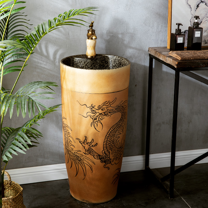 Ceramic column type lavatory sink basin one is suing courtyard floor type simple wash basin, small family
