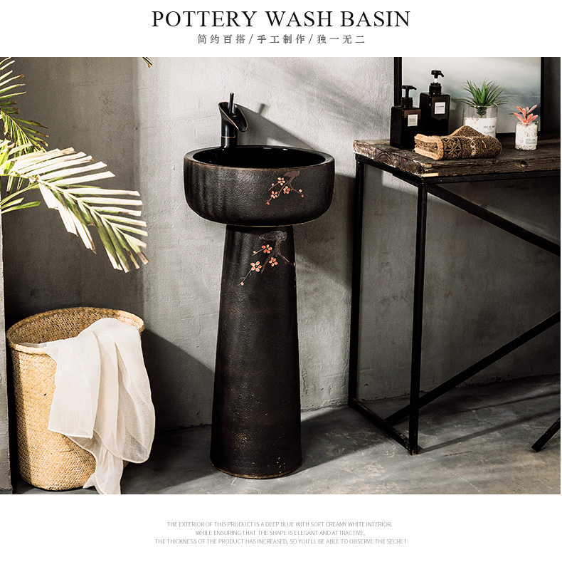 Ceramic column type lavatory sink basin one is suing courtyard floor type simple wash basin, small family