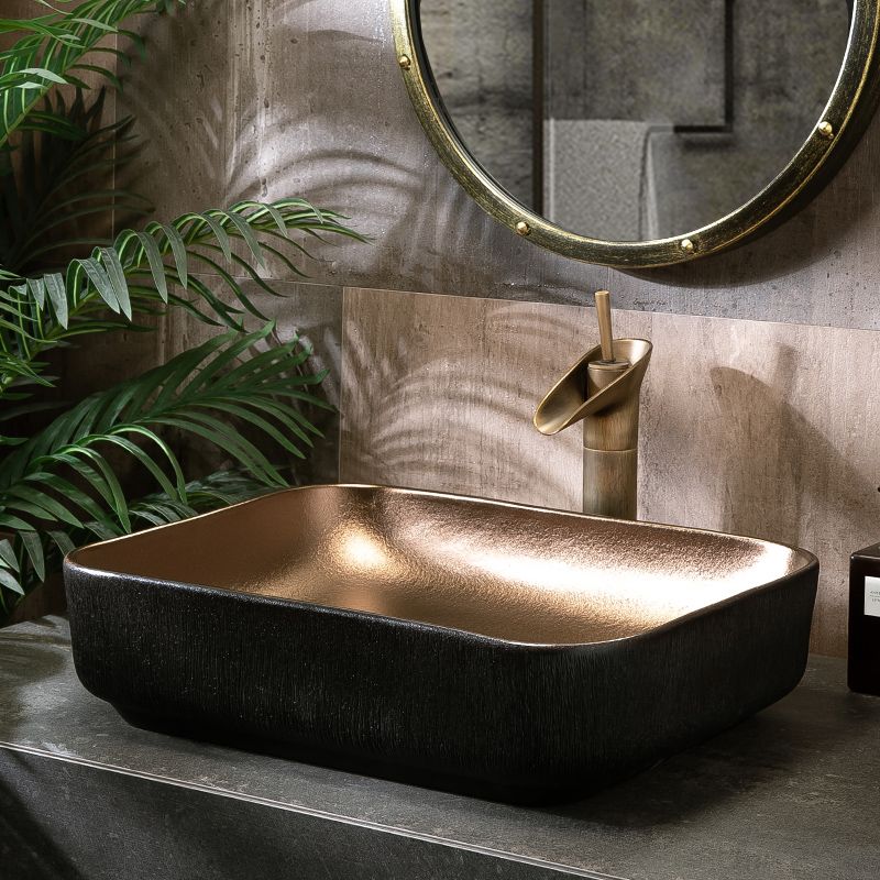 Gold Plated Terrace Basin Rectangular Ceramic Wash Face Makeup Room Home Oval Art Hand Wash Wash surface basin Terra basin