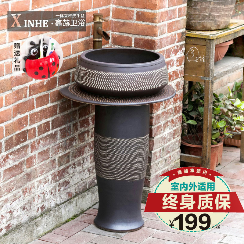 The sink basin art lavatory archaize ceramic pillar hand - carved lotus basin ground sink