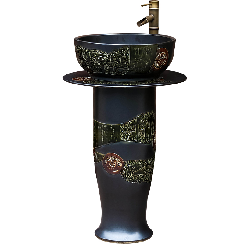 Lavabo ceramic basin of pillar type small column carved household is suing toilet ground commode pool basin