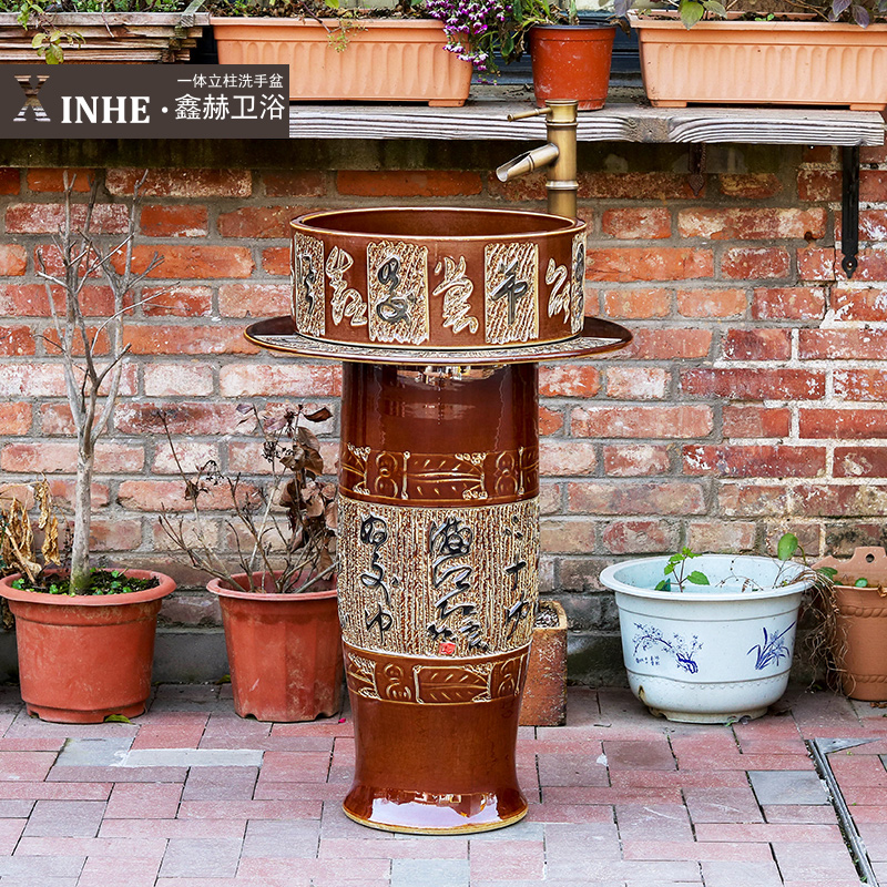 Basin of jingdezhen ceramic column carved archaize bath hotel balcony sink Basin bathroom art column Basin