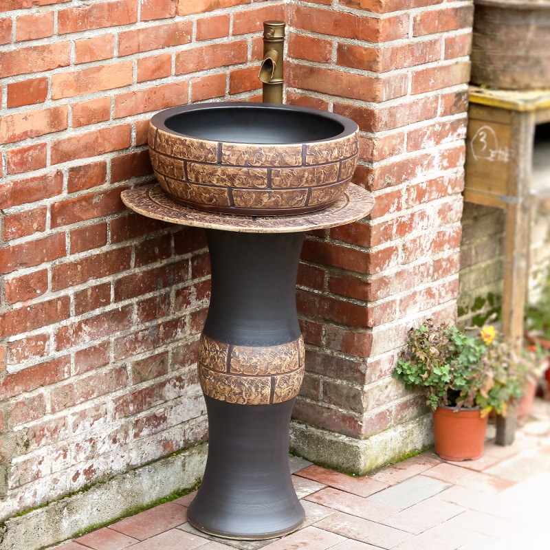 Pillar type toilet lavabo ceramics basin integrated industrial wind landing balcony toilet set the pool washing column basin
