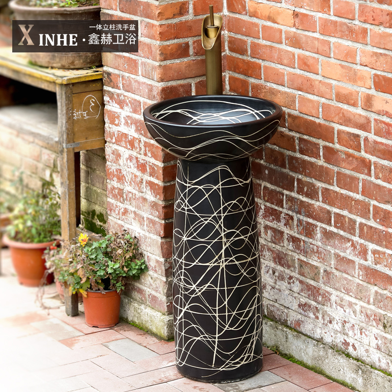 Lavabo jingdezhen ceramic basin of pillar type washs a face small column balcony toilet archaize hotel art basin restoring ancient ways