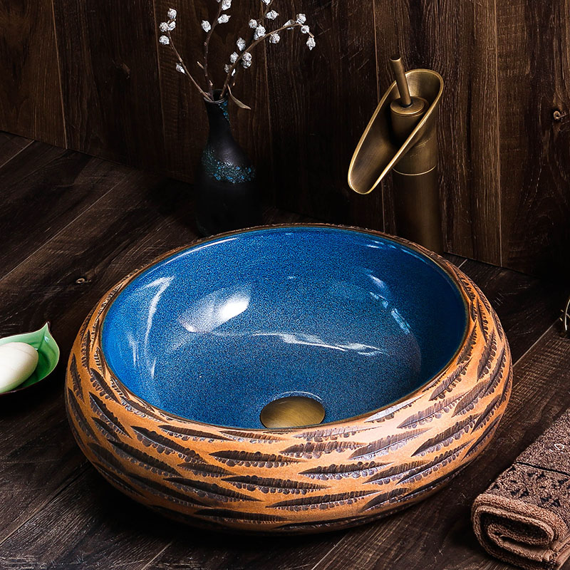 The stage basin of jingdezhen ceramic round retro move household hotel bathroom art basin that wash a face to wash your hands