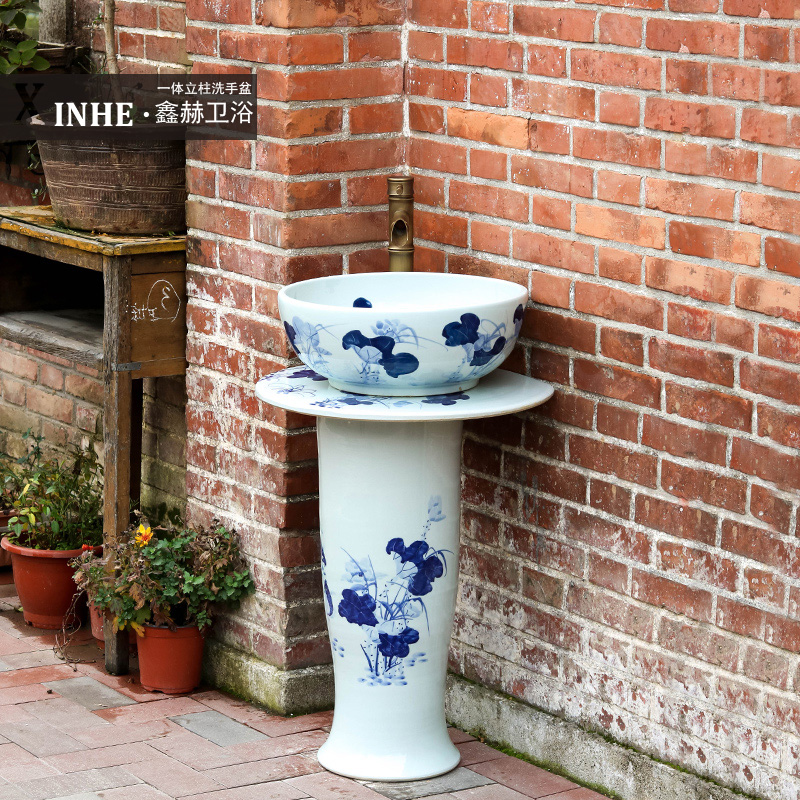 Pillar lavabo ceramics jingdezhen blue and white porcelain basin of peony art one floor toilet washs a face small column