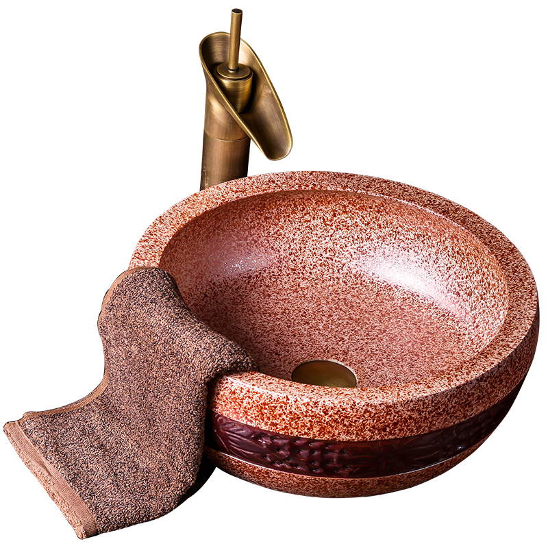 Jingdezhen ceramic sink the stage basin restoring ancient ways round carving antique bathroom toilet art basin basin that wash a face