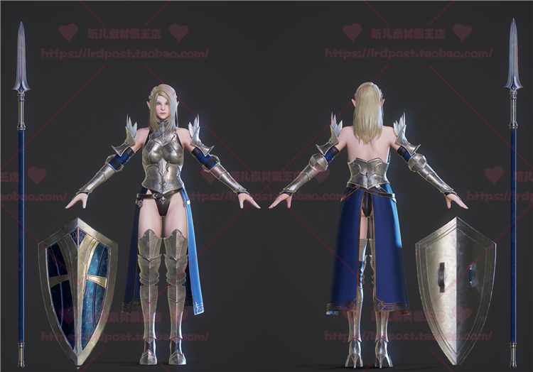 3dmax影视精武女骑士3D模型次世代maya