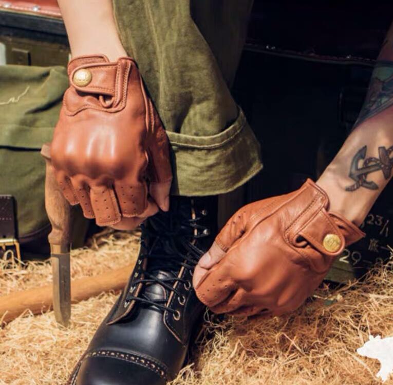 Mix Flow Vintage Motorcycle Half Finger Gloves Men Summer Anti-Fall Motorcycle Breathable Old Protective Full Leather Gloves