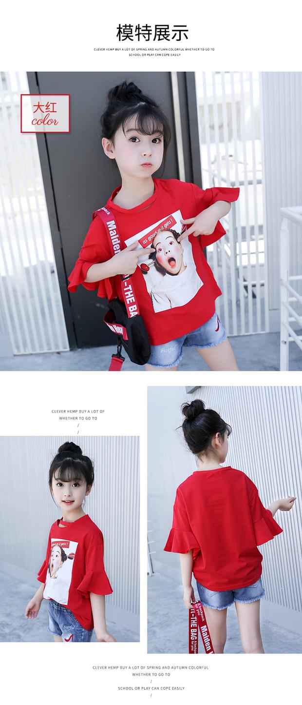 7 bé gái áo thun ngắn tay 8 cotton 9 hè Hàn Quốc 10 công chúa 11 bé gái nửa tay nửa trắng 桖 12 tuổi 13 áo phông điệu cho bé gái