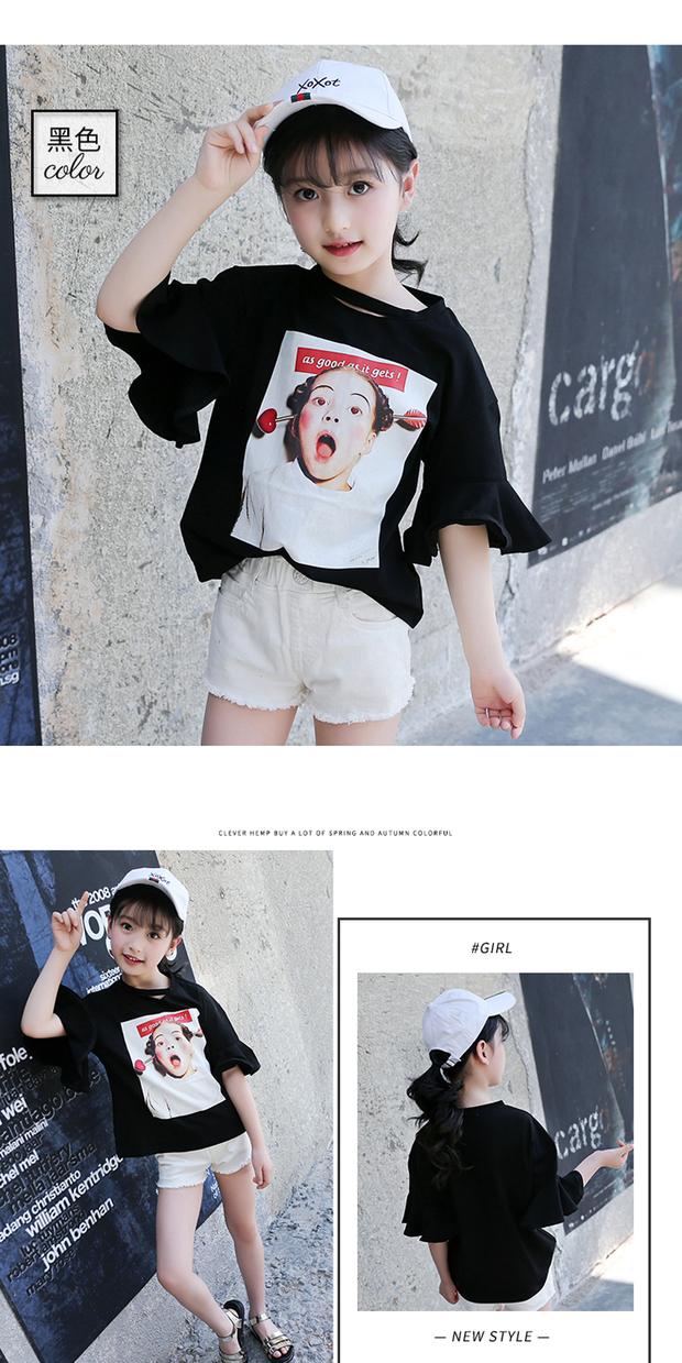 7 bé gái áo thun ngắn tay 8 cotton 9 hè Hàn Quốc 10 công chúa 11 bé gái nửa tay nửa trắng 桖 12 tuổi 13 áo phông điệu cho bé gái