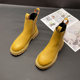 马丁靴男春季新款中帮英伦风套脚时尚大黄靴子内增高软皮切尔西靴