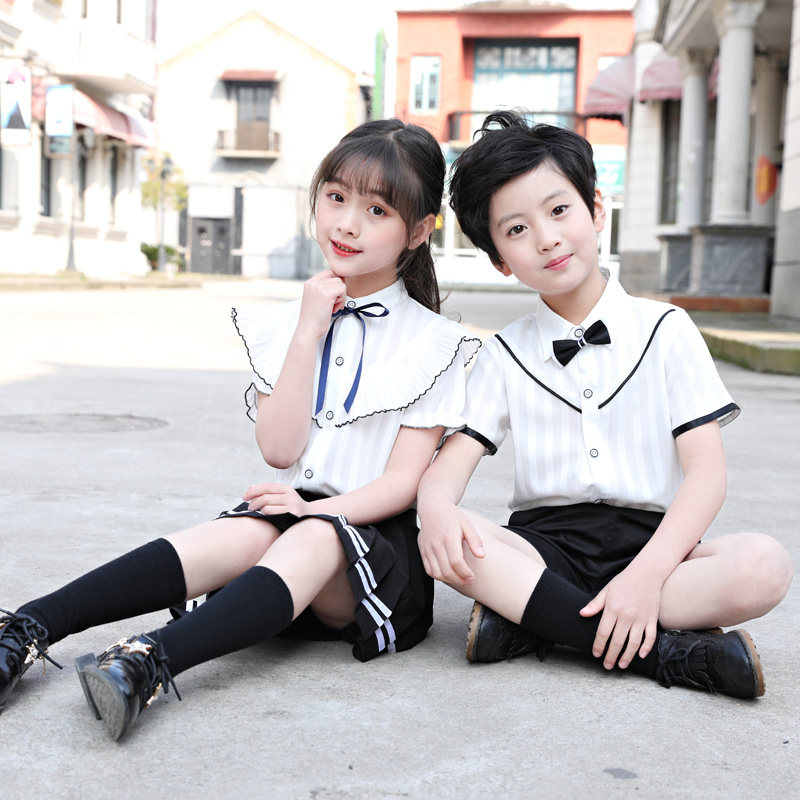 Children's new class suit Suit Kindergarten Garden Uniform for male and female short sleeves cotton Elementary school uniforms Inslem Wind Performance