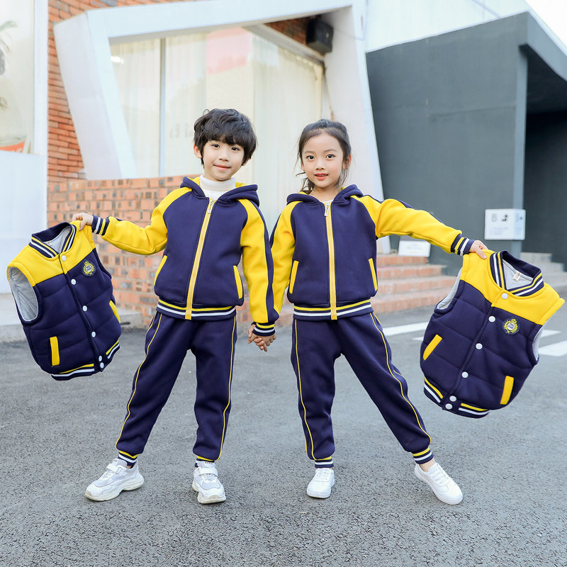 New kindergarten garden clothes autumn and winter thickened three-piece set of primary school uniforms Winter suit children's sports class clothes