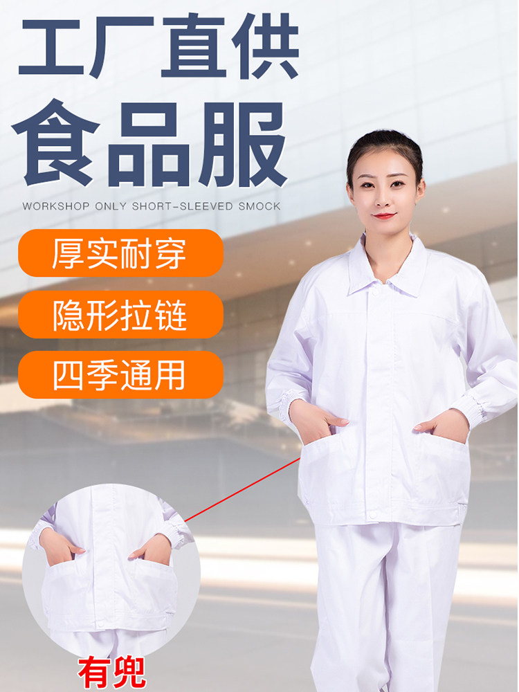 食品工作服工装制服男女套装隐形拉链斜插口袋车间劳保服春秋定制