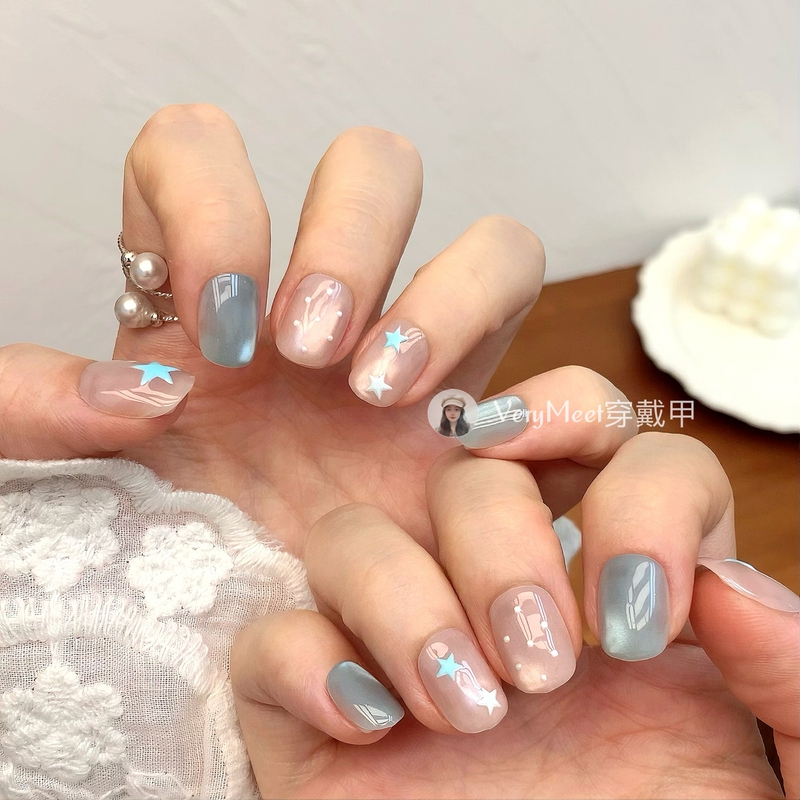 Very Meet Mint Sparkling Water Spring and Summer Ice Transparent Blue Star Cat Eye Whitening High-Value Nail Art 19&147