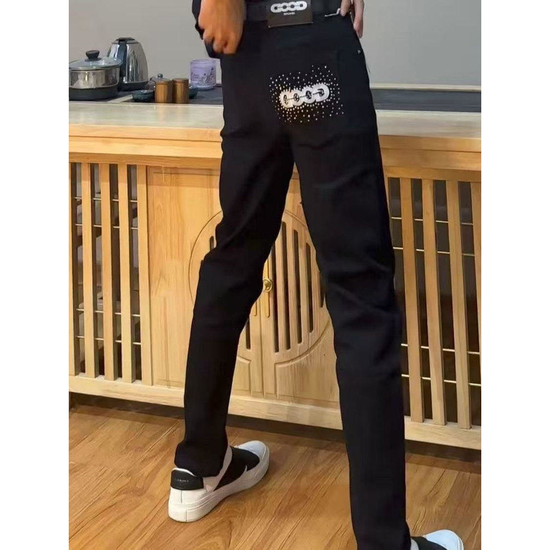 Pure Original Autumn Trendy Brand Good Embroidered Letter Light Luxury Pants Jeans Trendy Slim Fit Tapered Fashion Yellow Mud Color Pure Original Autumn Trendy Brand Good Embroidered Letter Light Luxury Pants Jeans Trendy Slim Fit Tapered Fashion Yellow Mud Color
