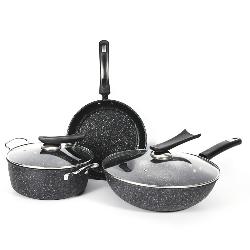 Maifan stone pot set wok three-piece set non-stick pan no oil smoke gift pot 3-piece set pot three-piece cooking