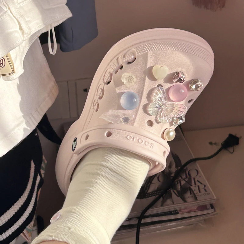 Crocs Accessories with a High-End Feel, Shoe Charms, 3D Rhinestone Decoration, DIY Pink