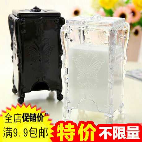 3717 Retro Covered Tabletop Makeup Cotton Containing Box Transparent Plastic Box Cosmetic Containing Finishing Box