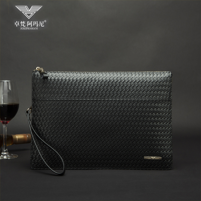 Jo Van Yamani Men's Handbags Genuine Leather Weave Textured Envelopes Bags Large Capacity Documents Sourcer Hands Bag Men