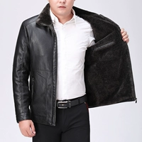 Áo khoác da nam trung niên cộng với nhung dày Áo khoác da trung niên lông thú 40 tuổi da cha 50 tuổi áo khoác hoodie nam