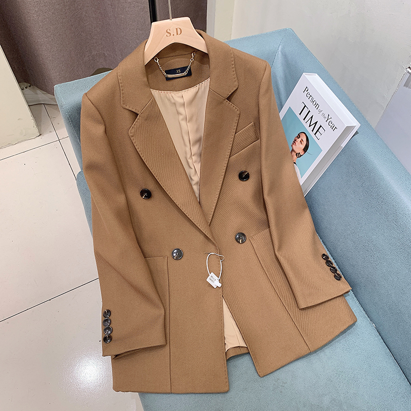 Spring and Autumn New Style White Twill Blazer Casual High-End Petite Suit Loose Double-Breasted Women's Jacket
