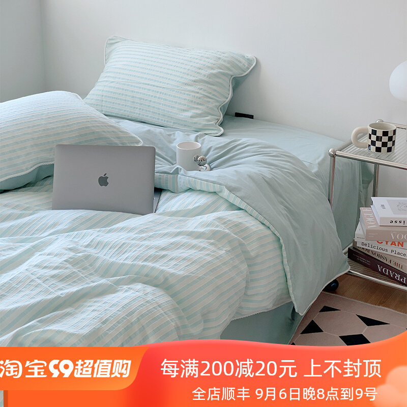 ins minimalist jacquard all cotton four pieces of art washed cotton bed pint pure cotton double quilt 1 bed linen 1 8m-Taobao