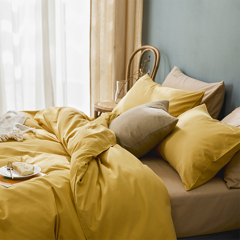 Autumn and winter solid color pure cotton brushed four-piece set Nordic wind thickened warm Cotton bedding Bed sheet duvet cover Bed sheet