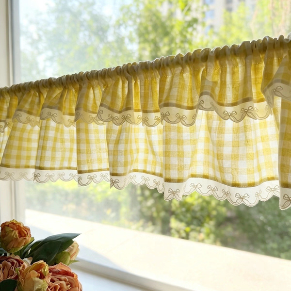 Retro Bow Lace Plaid Lace Short Curtain Multi-Layer Ruffled Mini Decorative Small Curtain Blocking Cabinet Curtain Retro Bow Lace Plaid Lace Short Curtain Multi-Layer Ruffled Mini Decorative Small Curtain Blocking Cabinet Curtain