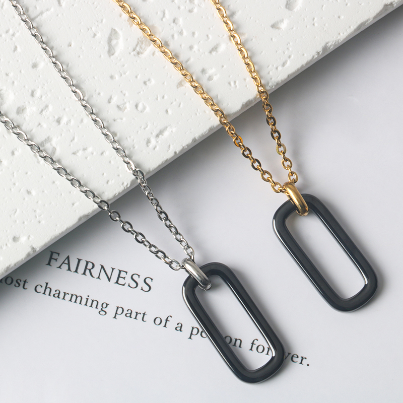 Stainless Steel Zirconia Space Ceramic Geometric Square Pendant Titanium Steel 18K Gold Women's Necklace Adjustable Clavicle Chain
