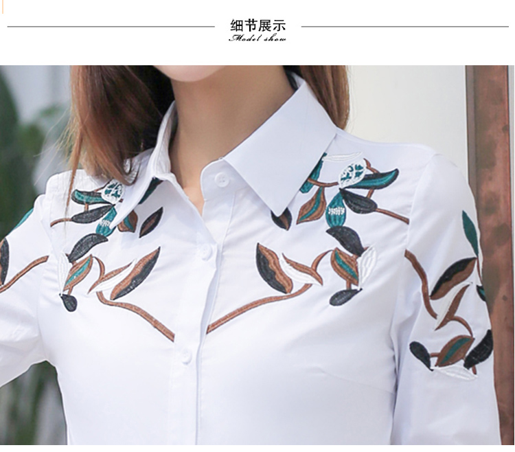 Áo sơ mi nữ tay dài 18 mùa thu và mùa đông phụ nữ mới cộng với áo nhung dày thêu áo mỏng cotton thêu cotton áo thủy triều mẫu sơ mi nữ đẹp