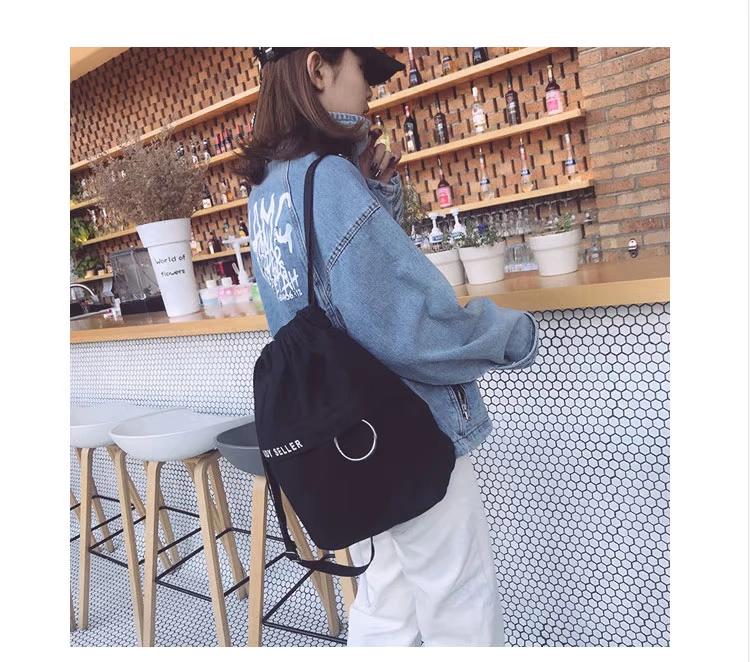 Phiên bản tiếng Hàn mới của túi bó DrawString ba lô nữ vải sinh viên mini dễ thương văn học hoang dã nhỏ ba lô