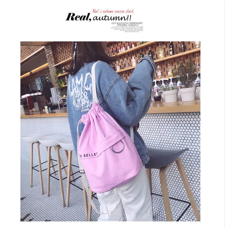 Phiên bản tiếng Hàn mới của túi bó DrawString ba lô nữ vải sinh viên mini dễ thương văn học hoang dã nhỏ ba lô balo thời trang