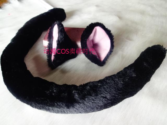 Anime cos universal my sister black cat hairpin five more glass cat ear headband black plush tail ears