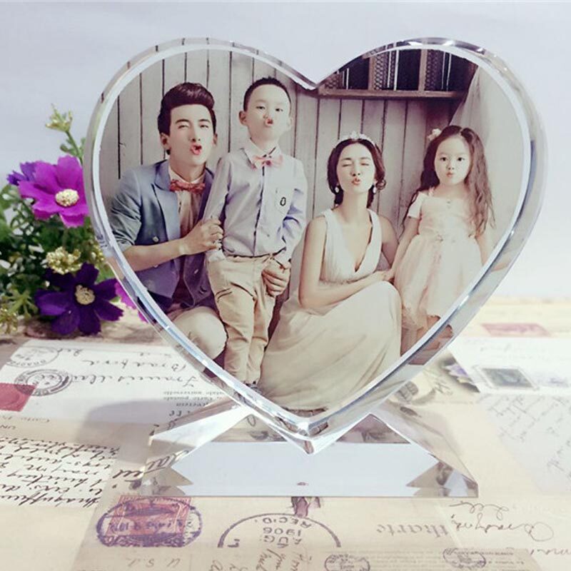 Small Heart Shaped Thermal Transfer Crystal Glass Pendulum Table Photo Frame Blank Crystal Pendulum Table Photo Custom Diy Crystal Painting