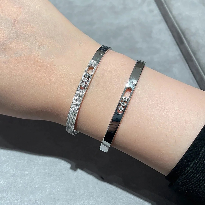 Full Diamond-Encrusted Sliding Bracelet for Couples, 925 Sterling Silver Plated with 18K Gold, Women's Light Luxury Versatile Bracelet Full Diamond-Encrusted Sliding Bracelet for Couples, 925 Sterling Silver Plated with 18K Gold, Women's Light Luxury Versatile Bracelet