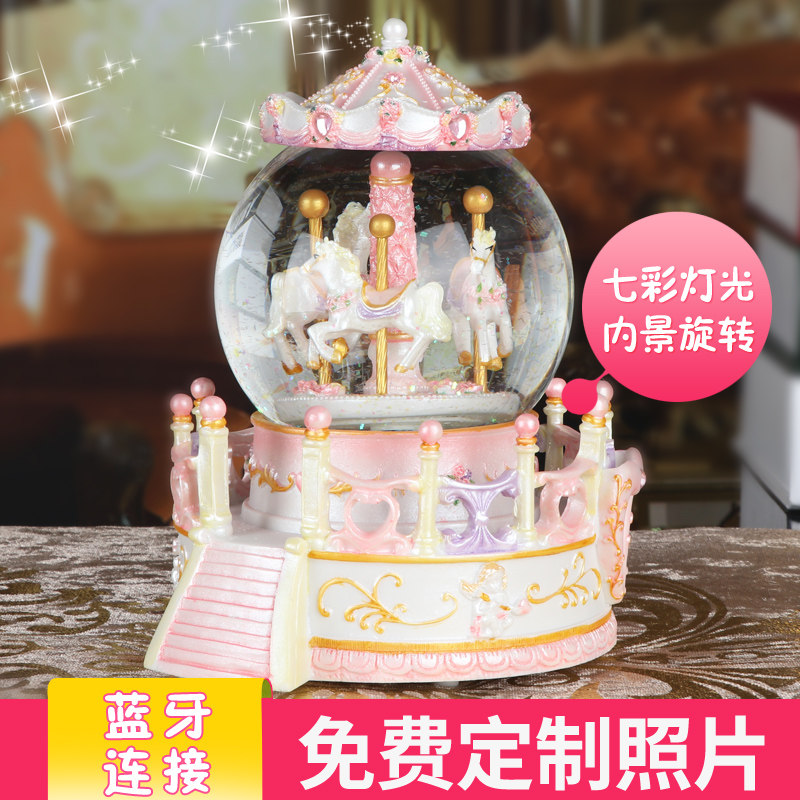 Custom picture Bluetooth Music box Merry-go-round Crystal Ball Music Box Snowflake Male and female students children's birthday gift