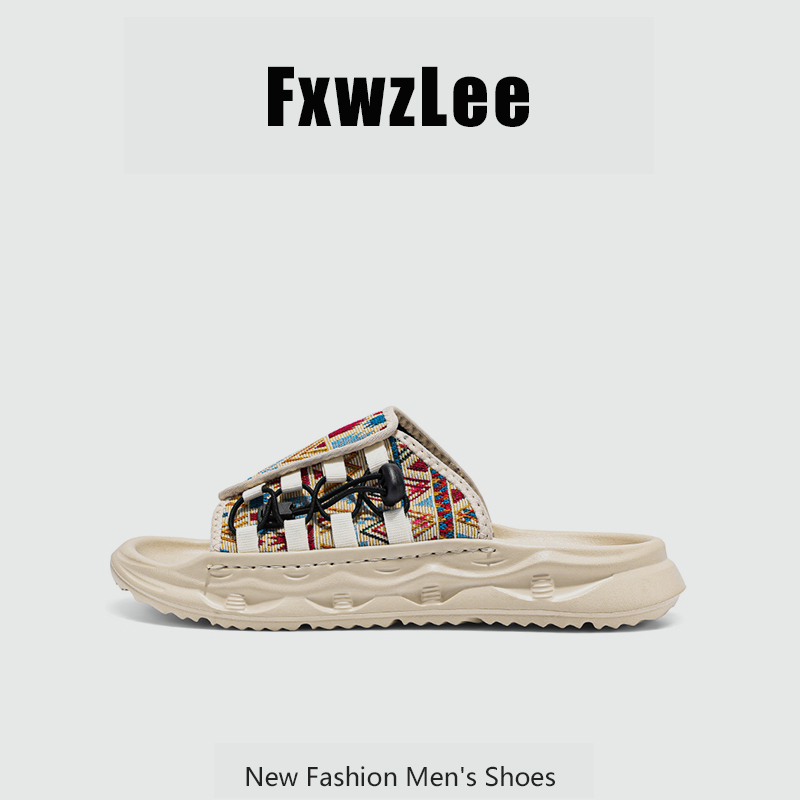 [Niche Design] Fxwzlee2026 Printed Slippers for Men, Non-Slip Soft Sole soft sole Casual Beach Shoes