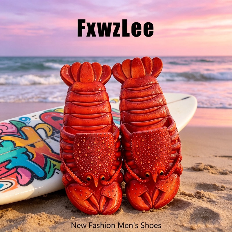 [Highly Eye-Catching] Fxwzlee2026 Summer Quirky Crayfish Slippers for Men and Women, Non-Slip Beach Sandals