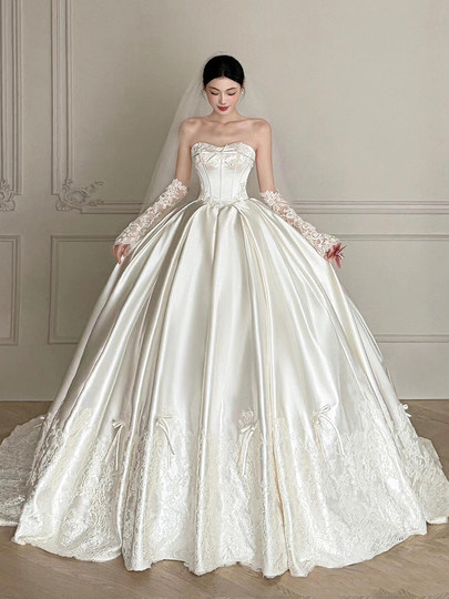 Strapless Wedding Dress 2025 New Style for Petite Brides, High-Quality Satin, Stunning, Simple, Lightweight Bridal Gown