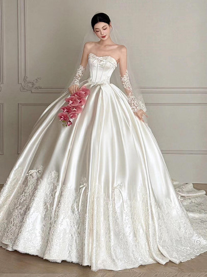 Strapless Wedding Dress 2025 New Style for Petite Brides, High-Quality Satin, Stunning, Simple, Lightweight Bridal Gown