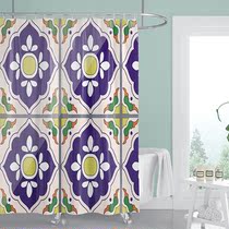 Geometric Pattern Bath Curtain Toilet Waterproof mildew Thickened Curtain Bathroom Door Curtain Partition Curtain table curtain free of punch