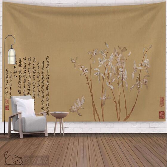 Retro Lanting sequence calligraphy background cloth Song Huizong Ruihe hanging cloth Heart Sutra wall decoration Chinese tapestry tablecloth